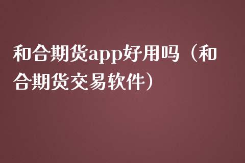 和合期货app好用吗（和合期货交易软件）
