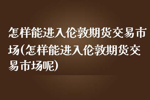 怎样能进入伦敦期货交易市场(怎样能进入伦敦期货交易市场呢)