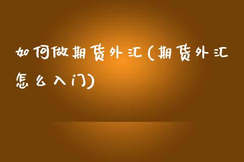 如何做期货外汇(期货外汇怎么入门)