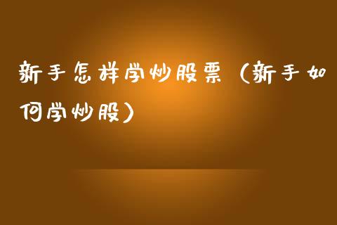 新手怎样学炒股票（新手如何学炒股）