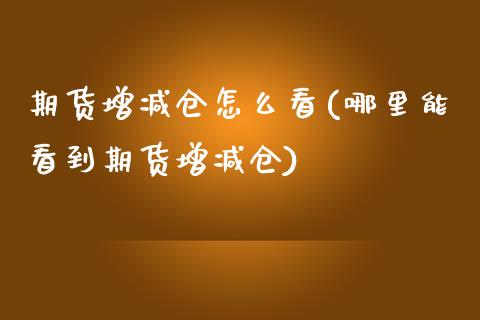 期货增减仓怎么看(哪里能看到期货增减仓)_https://www.boyangwujin.com_原油期货_第1张