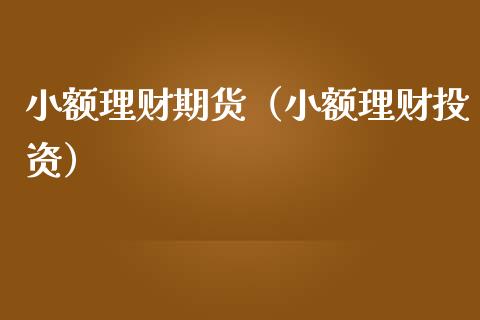 小额理财期货（小额理财投资）