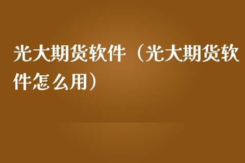 光大期货软件（光大期货软件怎么用）_https://www.boyangwujin.com_期货直播间_第1张
