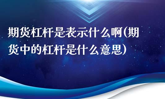 期货杠杆是表示什么啊(期货中的杠杆是什么意思)