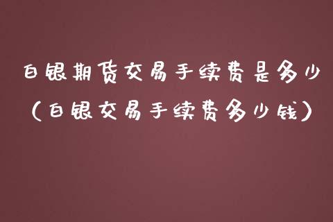 白银期货交易手续费是多少（白银交易手续费多少钱）