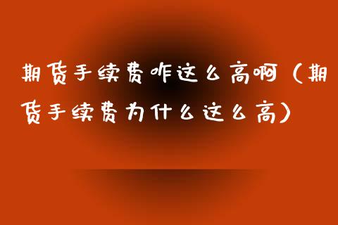 期货手续费咋这么高啊（期货手续费为什么这么高）_https://www.boyangwujin.com_期货直播间_第1张