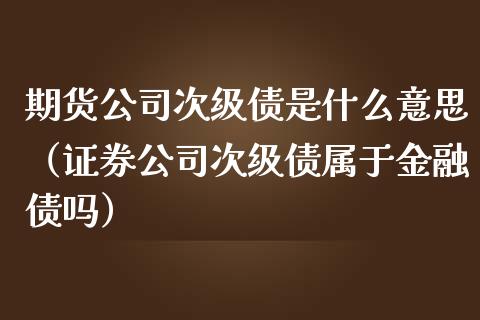 期货公司次级债是什么意思（证券公司次级债属于金融债吗）_https://www.boyangwujin.com_期货直播间_第1张