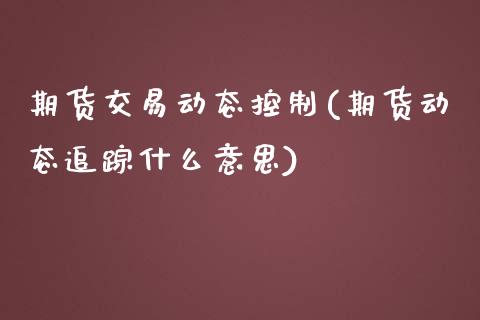 期货交易动态控制(期货动态追踪什么意思)_https://www.boyangwujin.com_期货直播间_第1张