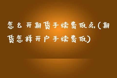 怎么开期货手续费低点(期货怎样开户手续费低)