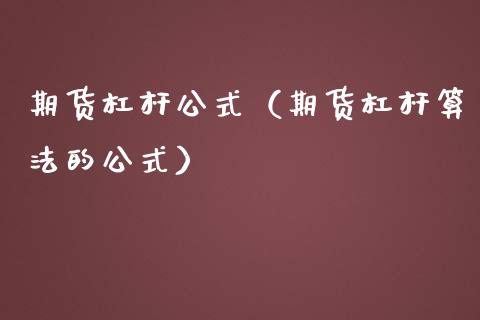 期货杠杆公式（期货杠杆算法的公式）_https://www.boyangwujin.com_期货直播间_第1张
